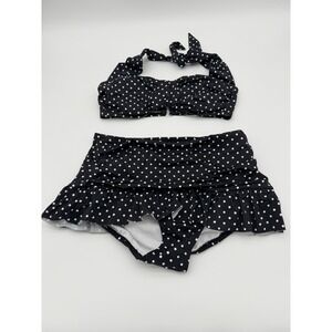Suddenly Slim by Catalina Black Polka Dot-Skirted Bikini-Small-Retro Pin Up-NWOT
